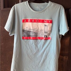 Aeropostale Light Blue Graphic Tee with Red Accents
